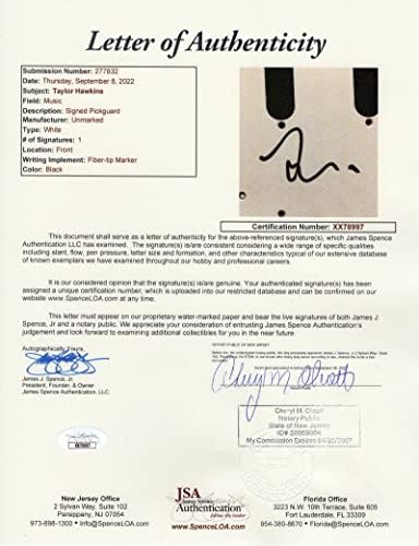 טיילור הוקינס חתם על חתימה בגודל מלא פנדר סטראטוקסטר גיטרה חשמלית ג 'יימס ספנס מכתב אותנטיות ג'
