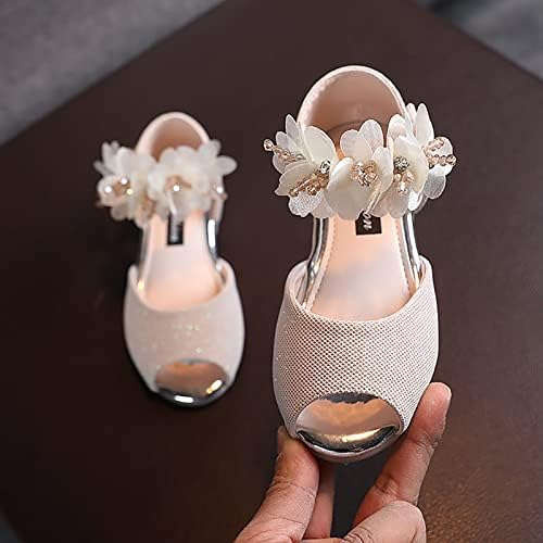 בנות נעלי פרח ריינסטון נמוך עקב שמלת חתונה שמלת חתונה נעליים נעלי נסיכה לילדים סנדלי נסיכה