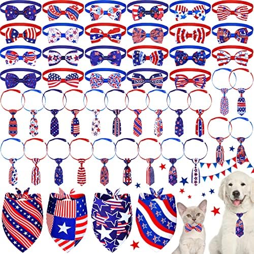 50 חתיכות יום עצמאות סט צווארון עניבת פרפר כלב כולל 4 בנדנות כלבים, 23 עניבות לחיות מחמד, 23 עניבות קשת תלבושות