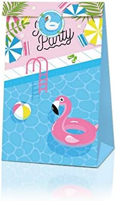 Cosfan 12 חבילה בריכת קיץ שקיות נייר חוף, בריכת שחייה נושא מקלטים לקישוט תיקי מתנה, תיקים לטיפול במסיבות