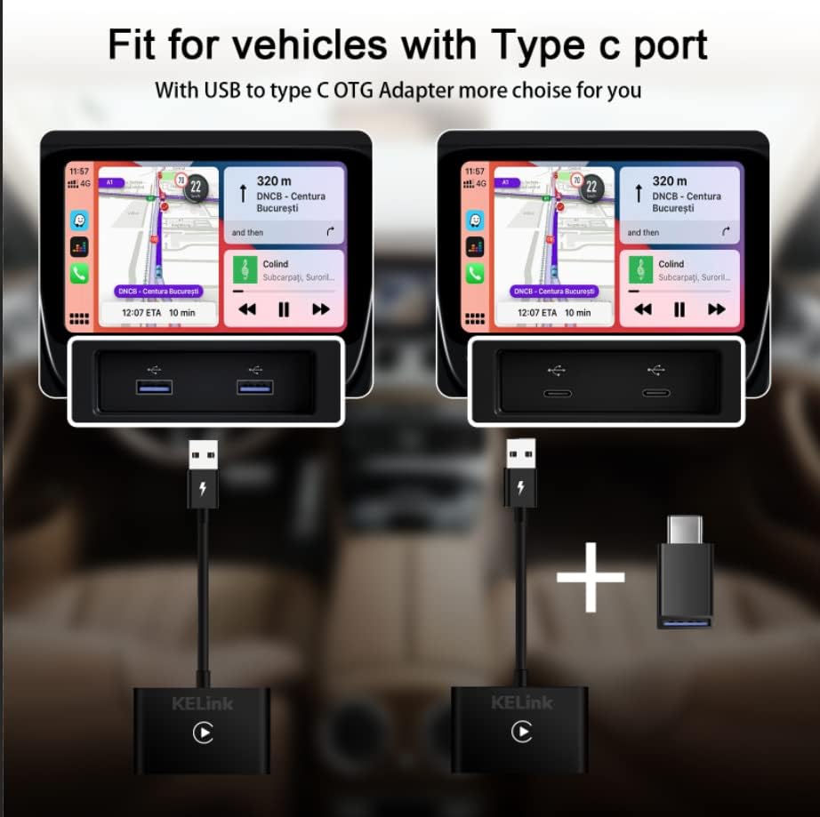 מתאם Carplay Wireless, Kelink 2023 שדרוג Carplay Doagle Dofapter Dongle עבור iPhone Auto to Wireless Connect