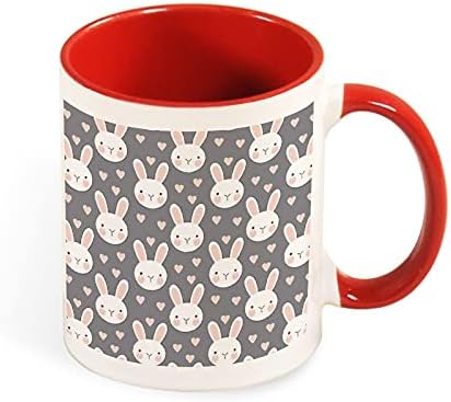 פרצופי ארנב עם וינטג 'ורוד לבבות צבע ספל קפה בפנים ומטפל בכוס תה קרמיקה למשרד בית אדום סגנון 1