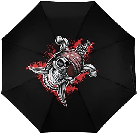 מטריית נסיעות גולגולת פיראטים שחורה מטרייה מתקפלת עמידה לרוח לגשם מטרייה ניידת אוטומטית פתיחה וסגירה