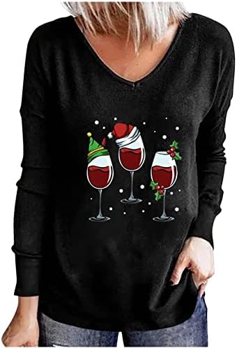 חולצות שרוול ארוך לחג המולד של נשים נצנץ עץ חג המולד גרפיקה גרפיקה צוואר עגול מזדמן צוואר שחור