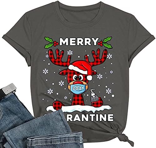 חולצות T חג מולד שמח לנשים עץ חג המולד סנטה קלאוס אייל גרפי גרפי עליון שרוול קצר צווארון קרב חולצה מזדמנת