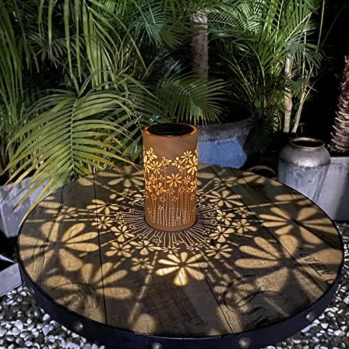 פרלסטאר חיצוני מנורה שולחן סולארי 2 אורות פנס סולארי פרחי מתכת, פיננסי כתום רטרו, עיצוב חיצוני לחצר