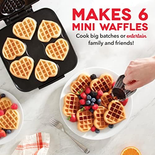 Dash Multi Mini Heart Maker Maker: Six Mini Waffles, מושלם למשפחות, משטחים כפולים ללא מקל עם