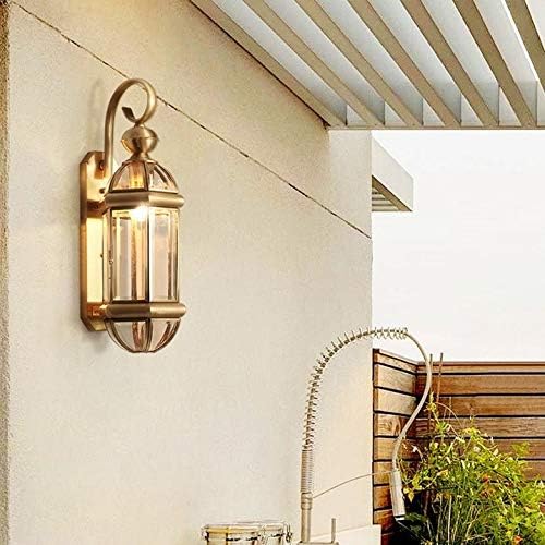 LIRUXUN פשוט מנורת קיר נחושת בסגנון אירופי פשוט, מנורת קיר חיצונית אטומה למים, מנורת גן רטרו אמריקאית, מנורת