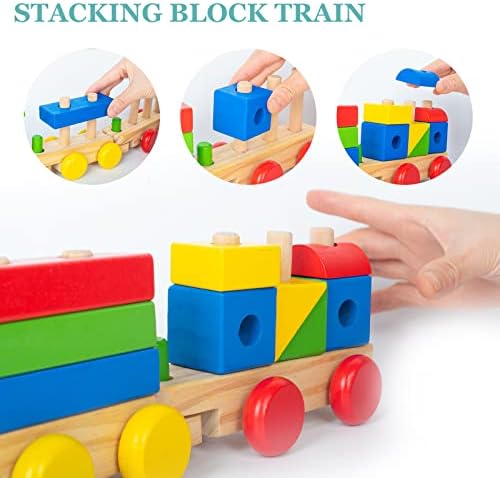 מיקיו רכבת ערימת עץ מעץ לפעוטות 1-3, צורת פח חושית תינוקות סדרן צעצועים, אבני בניין, צעצועים לגיל הרך