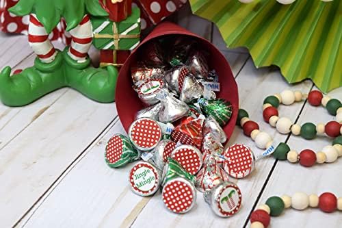 JINGLE and MINGEL LIGDAY חג המולד תוויות מדבקות נשיקה, 300 מדבקות מעגל מסיבות בגודל 0.75 אינץ