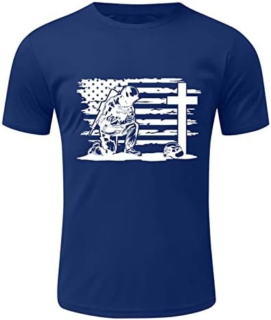XXBR 4 ביולי חייל חולצות שרוול קצר לגברים, דגל ארהב דגל ישו דפוס קרוס הדפס אתלטי שריר פטריוטי