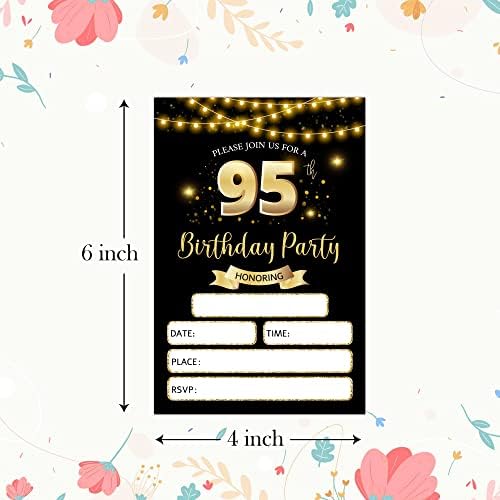 RLCNOT כרטיסי הזמנות ליום הולדת 95 עם מעטפות סט של 20 - הזמנות למסיבת יום הולדת זהב קלאסי זהב קלאסי