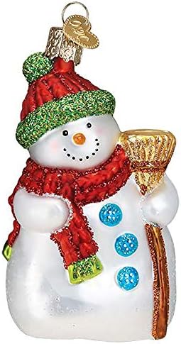 קישוט מפוצץ זכוכית חג המולד של העולם הישן - איש שלג עם מטאטא 4¼