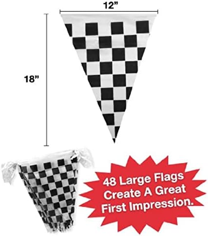 בודק שחור לבן 100 רגל דגלון סטרנגר w/48 דגלים גדולים על ידי אספקת המסיבה של פדרו פודי