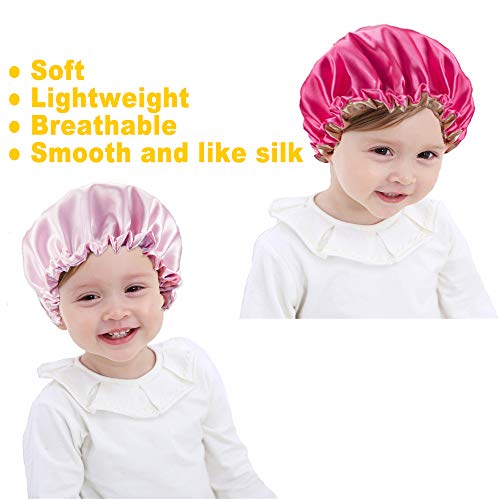 2 חתיכות ילדים סאטן מצנפת לילה שינה כובעים, מתכוונן שכבה כפולה שינה כובעים, מקלחת כובעי לילדים בנות
