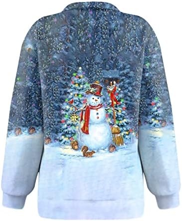 סוודרים גדולים לחג המולד לנשים סווטשירט סווטשירט סוודר רוכסן מצחיק טוניקה של שלג חמוד חולצת דש רופפת