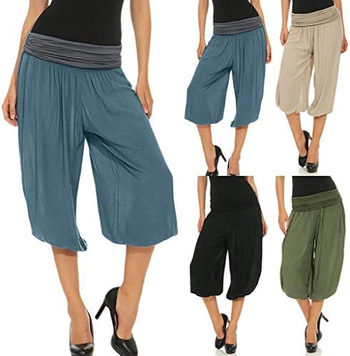 מכנסי קאפרי לנשים בתוספת גודל רופף רופף רוש יוגה טרקלין הרם מכנס S-5xl