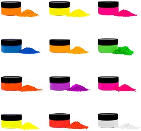 Rolio - אבקת ניאון - 12 צנצנות פיגמנט 3 גרם לצבע, צבע, ייצור סבון, לק, שרף אפוקסי, ייצור נרות, פצצות אמבטיה,