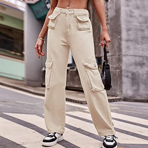 מכנסי מטען נשים מכנסיים בעלי עלייה נמוכה מכנסי רוכסן מכנסיים מכפתור מכנסיים מכנסיים ישר עם כיסים