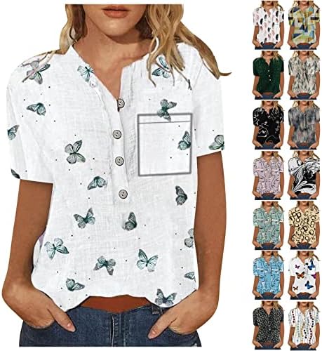חולצות כפתור למטה לנשים בכושר רופף נשים צמרות קיץ אופנה חולצות שרוול קצר וינטג