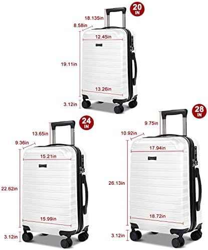 ערכות מזוודות פייבול נושאות מזוודה עם גלגלי ספינר, לבן