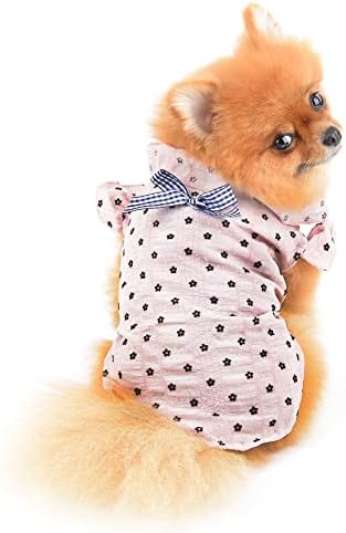 פרחוני כלבים קטנים בתשלום חולצת כותנה באביב בגדי כלבלב קיץ תלבושות רכות נוחות, ורוד, L