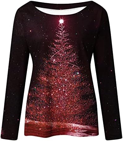 ארוך שרוול חולצות לנשים 2022 חג המולד חולצות אור עד חג המולד עץ חולצות צווארון עגול ניאון גבירותיי סתיו