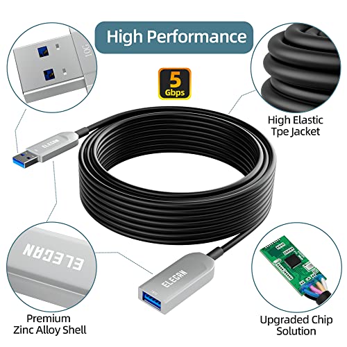 Elecan פעילה אופטית USB 3.0 כבל הרחבה 75 ft סיבים אופטיים מסוג A זכר לנקבה של כבל הרחבה USB נשי USB מאריך