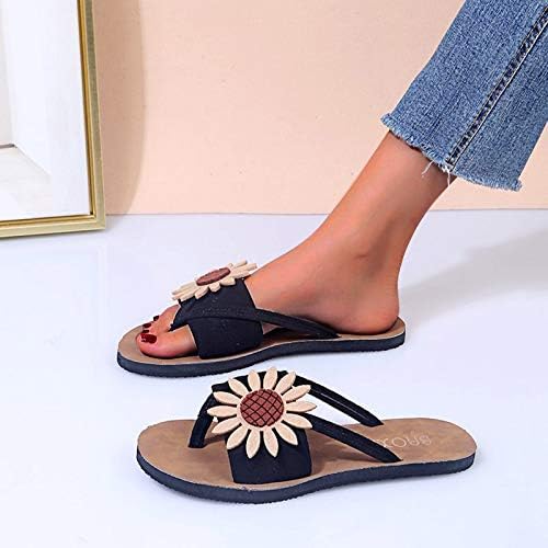 נשים נעלי בית קיץ להעיף פרח נשים של זמש אופנה הבוהן נעליים מזדמנים חוף שטוח כפכפים קשת תמיכת סנדלי