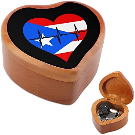 אהבה פוארטו ריקו פעימות לב קופסת מוסיקה מעץ צורת לב קופסת מוסיקה קופסה וינטג 'שעון עץ מתנות קופסאות