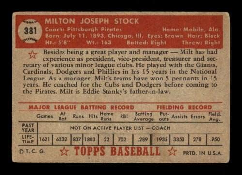 381 מלאי מילטון - 1952 כרטיסי בייסבול Topp