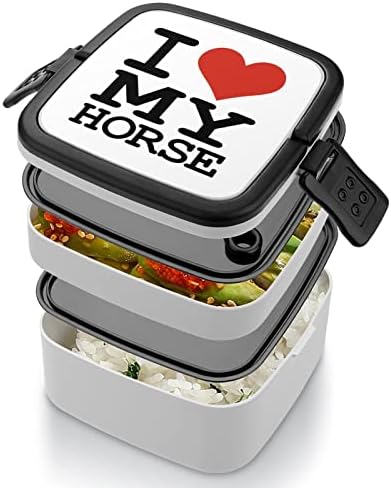 אני אוהב את קופסת הסוס שלי בנטו שכבה כפולה מיכל ארוחת צהריים הניתנת לערימה עם כף לטיולי פיקניק