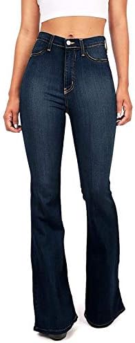 כפתור המותניים הגבוה של נשים מותניים גבוהים ג'ינס ג'ין סקיני מתאים לג'ינס רגל רחבה מכנסיים רזים מתרחבים