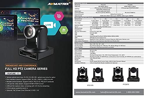 Lilliput Avmatrix PTZ1270-20X Full HD PTZ Camera Cameracast ו- ועידה מצלמת PTZ מלאה HD לזרם חי עם