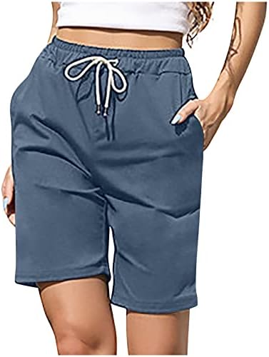 מכנסיים קצרים מזדמנים לנשים קיץ מותניים אלסטיים ברמודה מכנסיים קצרים אופנה אורך ברך אורך מכנסיים קצרים