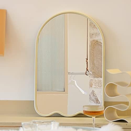 מראה קמורה מינימאלית מודרנית על קיר, 26 על 17 אינץ ' מראת איפור אסתטית דקורטיבית לחדר שינה בחדר האמבטיה