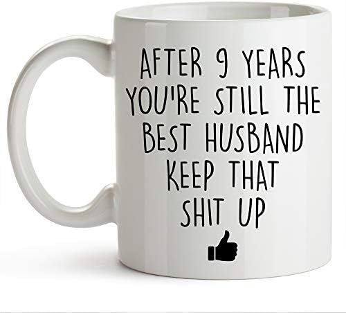 יוניק מעצבת עבורו ספל קפה ליום השנה 9, 11 אונקיות, כוס יום נישואין 9 לבעל, תשע שנים, שנה תשיעית, שנה