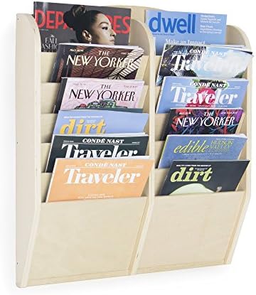 Guidecraft 12 מדף מגזינים וקבצים מארגן מגזינים - מדף ספרים רכוב על קיר מעץ, מחזיק תצוגת ספרות בכיתה: