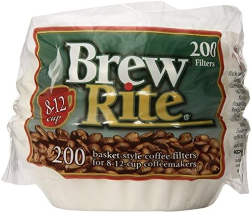 מסנני קפה סלסלים של Brew Rite, 8-12 כוס, נייר לבן, 200 שקיות ספירות