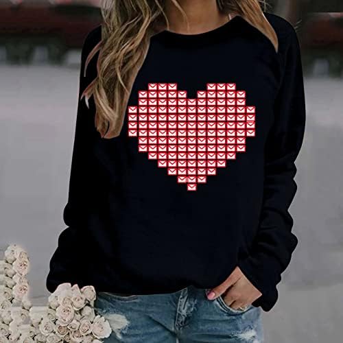 נשים של האהבה יום אהבה מודפס חולצות מקרית סקופ צוואר סוודר אופנה ארוך שרוול חולצות