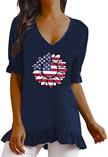 4 ביולי חולצות חולצות לנשים חולצות טריקו עם שרוול קצר חולצות טריקו דגל אמריקאי כוכבים פסים חולצת טוניקה