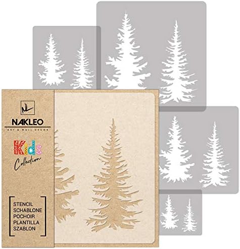 Nakleo 5 PCS שבלונות פלסטיק לשימוש חוזר - יער אשוח אש - 13.4 עד 3.5 - דפוס ילדים לילדים ציור תבנית תבנית תפאורה