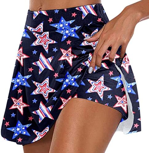 4 ביולי ארהב דגל טניס טניס חצאיות עם מכנסיים קצרים לנשים מותניים גבוהים קפלים גולף סקורטס 2 ב 1 חצאית מיני