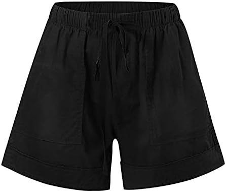 מכנסיים קצרים לנשים קומפי שרוך מזדמן אלסטי מותניים טהור צבע רופף קיץ חוף קצר מכנסיים עם כיסים בתוספת גודל