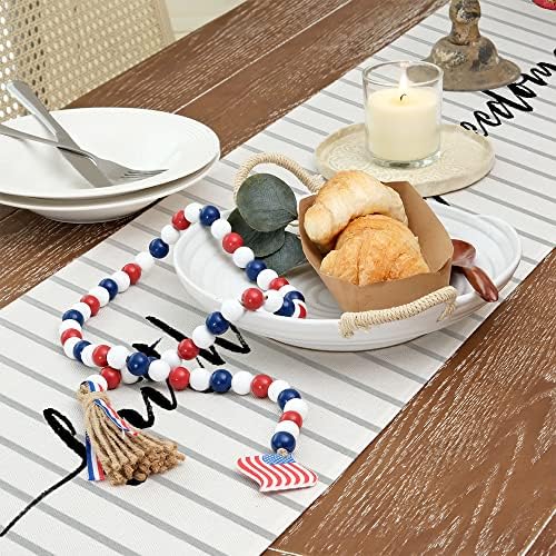 ארקני 4 ביולי פטריוטי שולחן רץ 72 סנטימטרים לבן פרחוני מייסון צנצנת דגל אמריקאי עצמאות יום חג בית