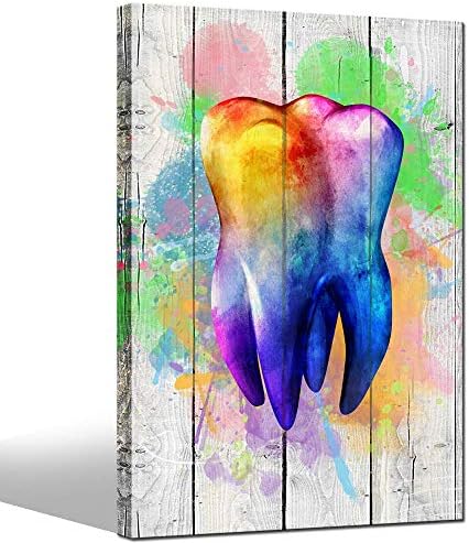 עכשווי אמנות הדפסי צבעוני שן עם עץ רקע ציור בד אמנות למרפאת שיניים משרד רפואי דקור רפואת שיניים תלמיד ילדים חדר