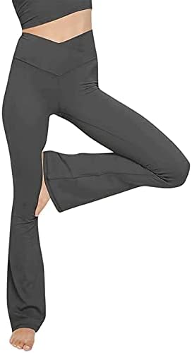 VEZAD לנשים מוצקות/מודפסות מירך המותניים מכנסיים מותניים גבוהים מכנסיים מתרחבים מכנסי מסלול