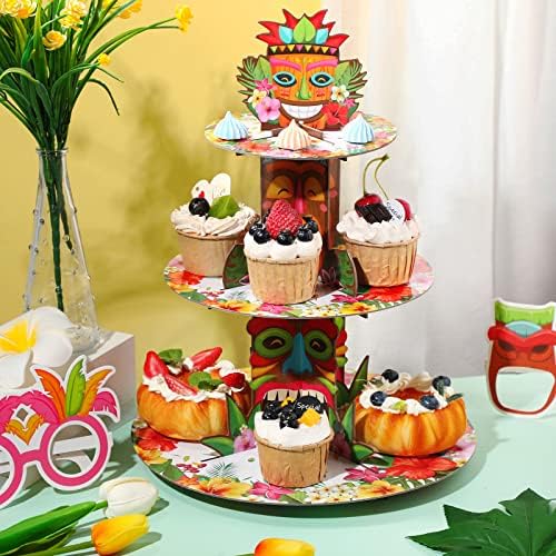 עמדת הקאפקייקס הוואי קישוטי מסיבת Luau 3 Tier Tiki Cupcake Dist
