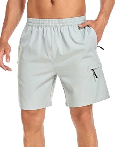 מכנסי מטען לטיולים בגברים מכנסיים קצרים קלים יבש מהיר למכנסיים קצרים של אימון אתלטי עם כיסי רוכסן בצד