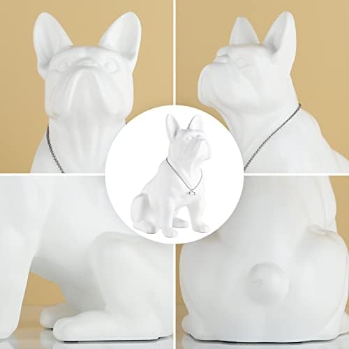 פסל בולדוג צרפתי יושב 9-12in שרף כלב פסל בעלי חיים עם שרשרת שרשרת כסף סלון שולחן קפה שולחן